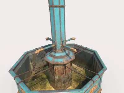 Blue Metal Public Fountain 3D model