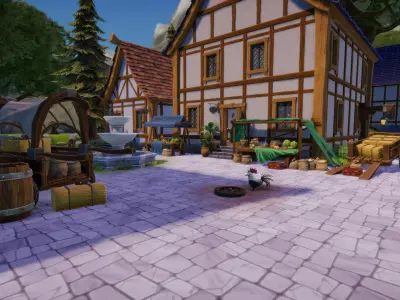 Stylized Medieval Village Low-poly 3D model