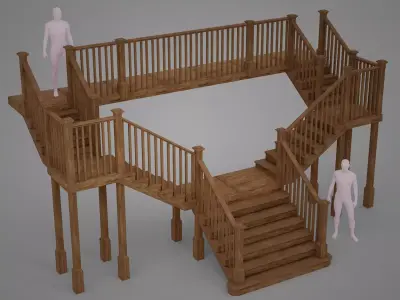 Modular Wooden Staircase Kit  Low-poly 3D model
