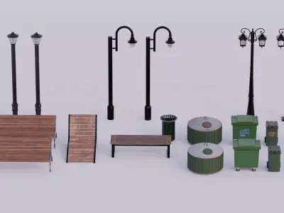Street elements pack 3D model