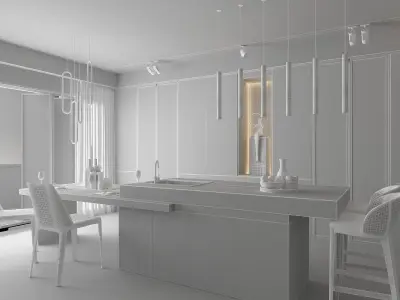 modern kitchen with island  3D model