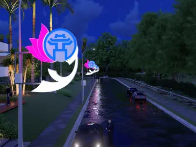 Traffic lamp lotus flower 3D model