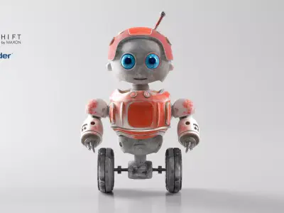 RafiBot Game Ready Robot Character with Drill Arms Wheels 3D model