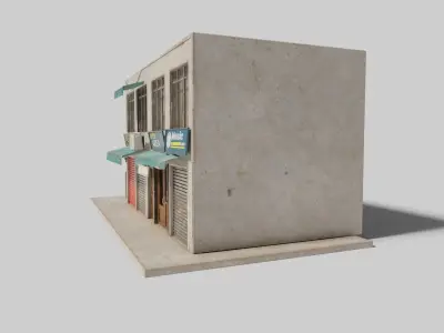 typical street Building with shops with 4k pbr textures Low-poly 3D model