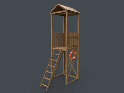 PBR Beach Lifeguard Watch Tower Low-poly 3D model
