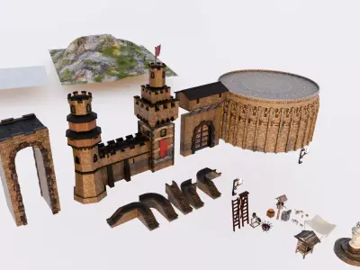 Modular Fortress Castle Environment Kit High Quality PBR Low-poly 3D model