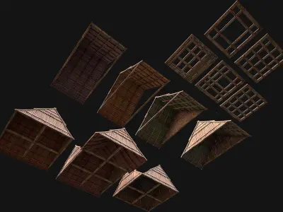 Medieval Tiled Roof for House Low-poly 3D model