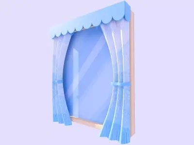 Stylized window and curtain 3D model
