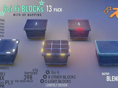Sci fi Blocks Low-poly 3D model