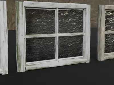 Painted Wooden Old Window -Mid Poly 3D model