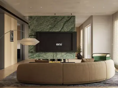 Living Room and Kitchen with Dinning Set Low-poly-130 Low-poly 3D model