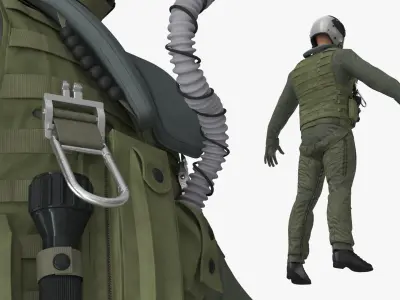  Military Pilot Uniform with Helmet and Mask Green 