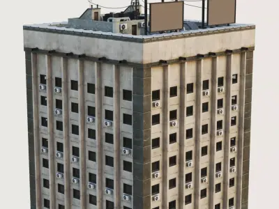 Building Skyscraper City Town Downtown Office Space Work Street Low-poly 3D model 8