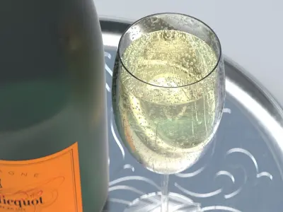  Photorealistic Champagner Bottle with Glass and Tablet 3D model