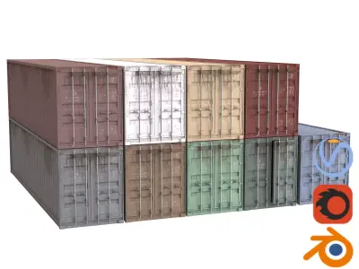 Set of 9 Shipping Containers different colors 3D model