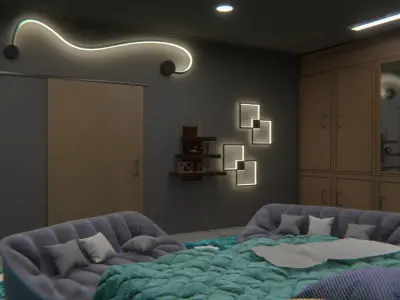 Bedroom 2 modern with rug 3D model