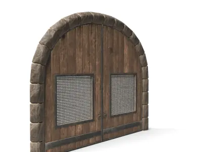 Large Medieval Wooden Door With Prison Style Windows 3D model