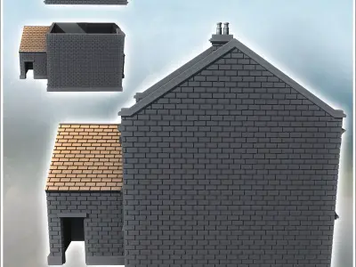 Tiled-roof house with bay window on the ground floor and a large 3D print model get
