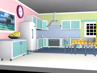Cartoon detailed kitchen 3D model