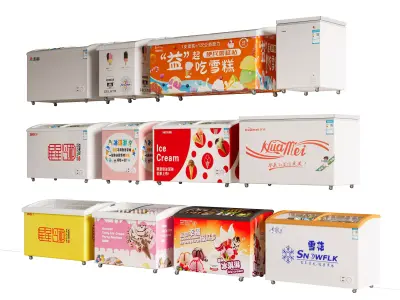 Ice cream freezer with curved glass doors 3D model 3D model