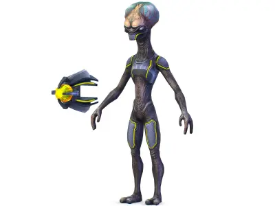Low Poly Armored Skinny Grey Alien UFO Low-poly 3D model