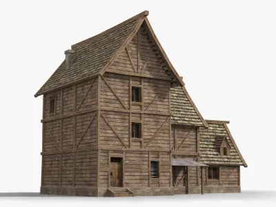 Medieval house x8 Low-poly 3D model