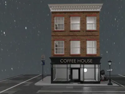 3D Coffee House Building Model Low-poly 3D model