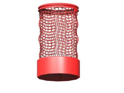 Red metal cagre type open trash can Low-poly 3D model
