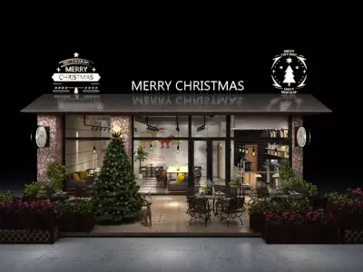 Resturaunt with Christmas Decoration 3D model