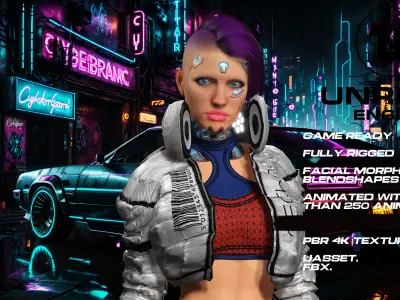 CyberPunk girl full rigged - game ready - animated Low-poly 3D model