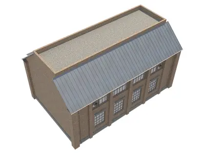 Warehouse 3 brick building with metal roof Low-poly 3D model