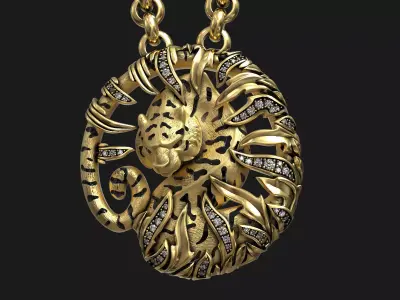 Tiger Bamboo Diamond Ruby Luxury Fashion Brand Necklace 3D print model