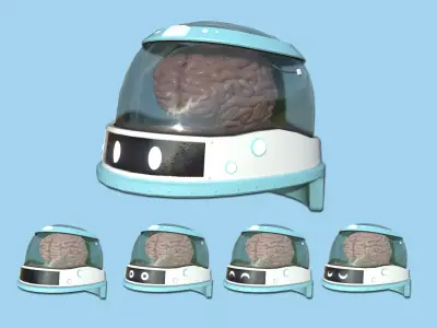 SciFi Brain Helmet 08 Faces - Character Design Fashion Low-poly 3D model