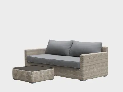 sofa-ourdoor outdoor rattan sofa set Low-poly 3D model