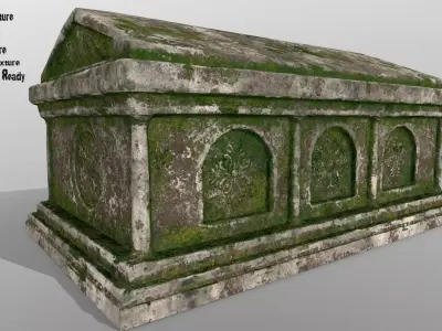 tomb 1 stone casket with moss Low-poly 3D model
