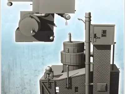 Brick industrial plant with large tank and elevated cabin 20 - M 3D print model