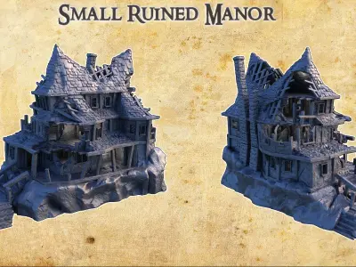 Small Ruined Manor Tabletop Terrain 28MM 3D print model 3D print model