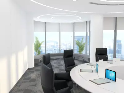 Modern Corporate Conference Meeting Room with Round Table 3D model