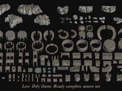 Ancient Fort - Game-ready assets set Low-poly 3D model