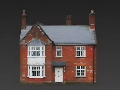 Classic Weathered Red Brick Family House 3D Model Low-poly 3D model