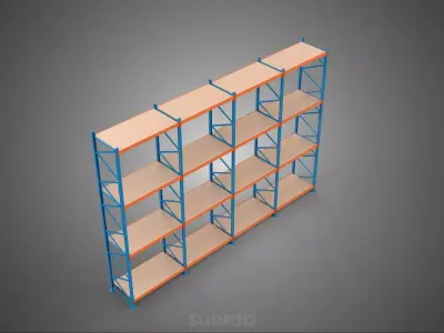 WOOD STEEL WAREHOUSE METAL SHELVING ORGANIZE STORAGE RACK SHELF 3D model