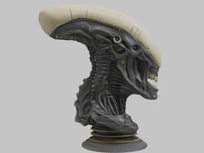 Alien Xenomorph Elongated Skull Head Bust High-Poly Sci-Fi  3D model