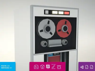 Vintage Magnetic Tape Unit - With Tape Reels Low-poly 3D model