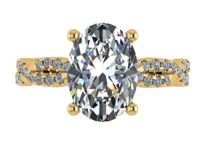 Oval shape Twisted Ring with pave setting on shank 3D print model