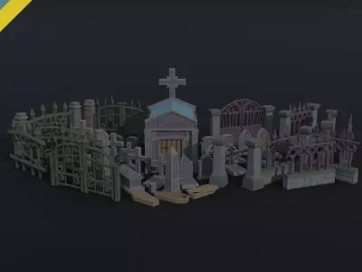 Cartoon fantasy cemetery asset Polygonal Style 3D Model Pack