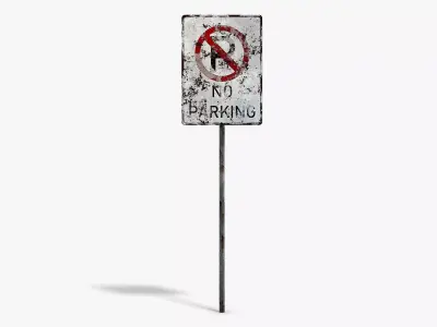 Damaged No Parking Sign Low-poly 3D model