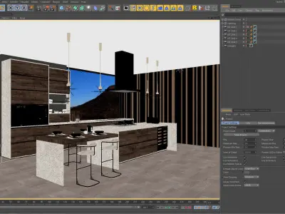 VRay - C4D Scene files - Minimalist Kitchen Scene 2 Interior 3D model