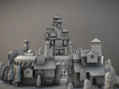 Medieval Village With Castle 3D print model