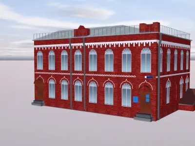 Museum brick building on cloudy day 3D model