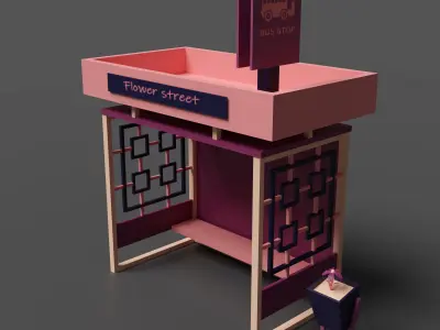 Pink bus stop - with flower Low-poly 3D model